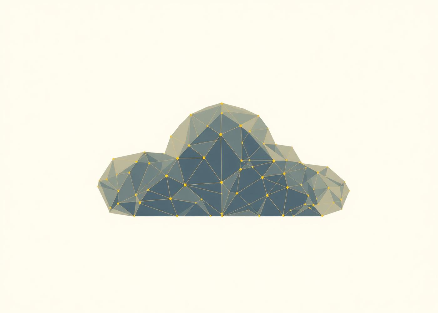 Geometric wireframe illustration of a cloud composed of interconnected nodes